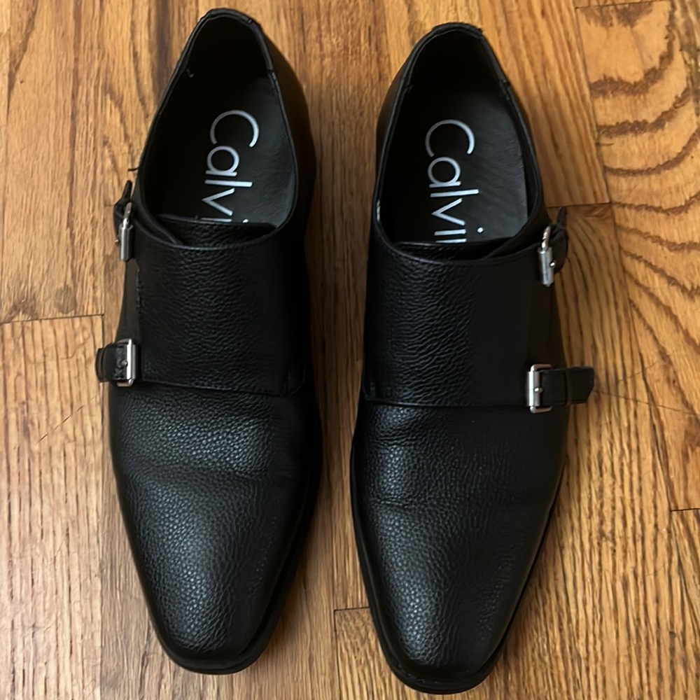 Men’s Calvin Klein black dress shoes. Double buckle. Size 10